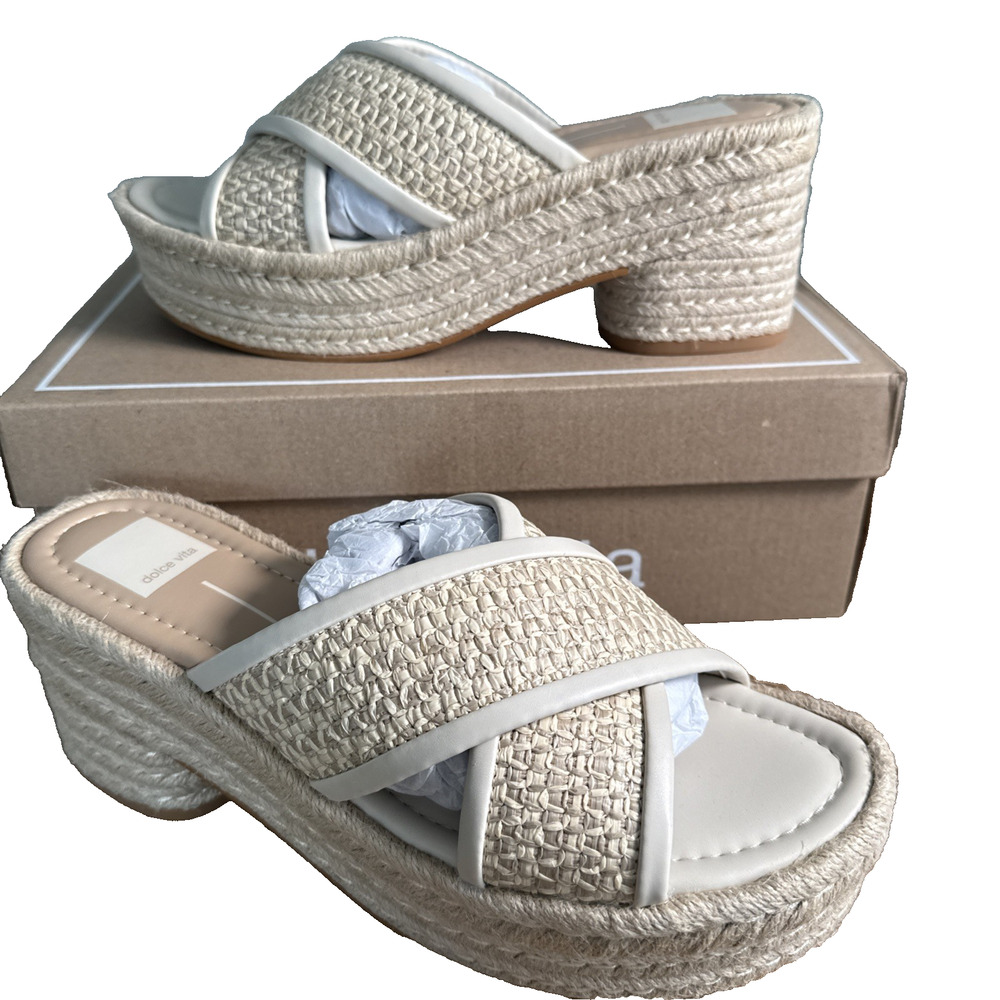 Dolce Vita Eldora Raffia Platform Sandals Natural Womens 9.5 Woven Heel Shoe